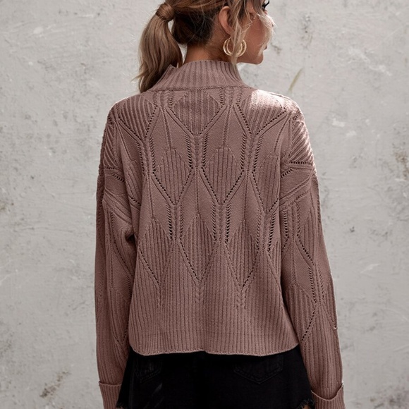 mock neck textured kni cuff sleeve sweater blue - Picture 6 of 7